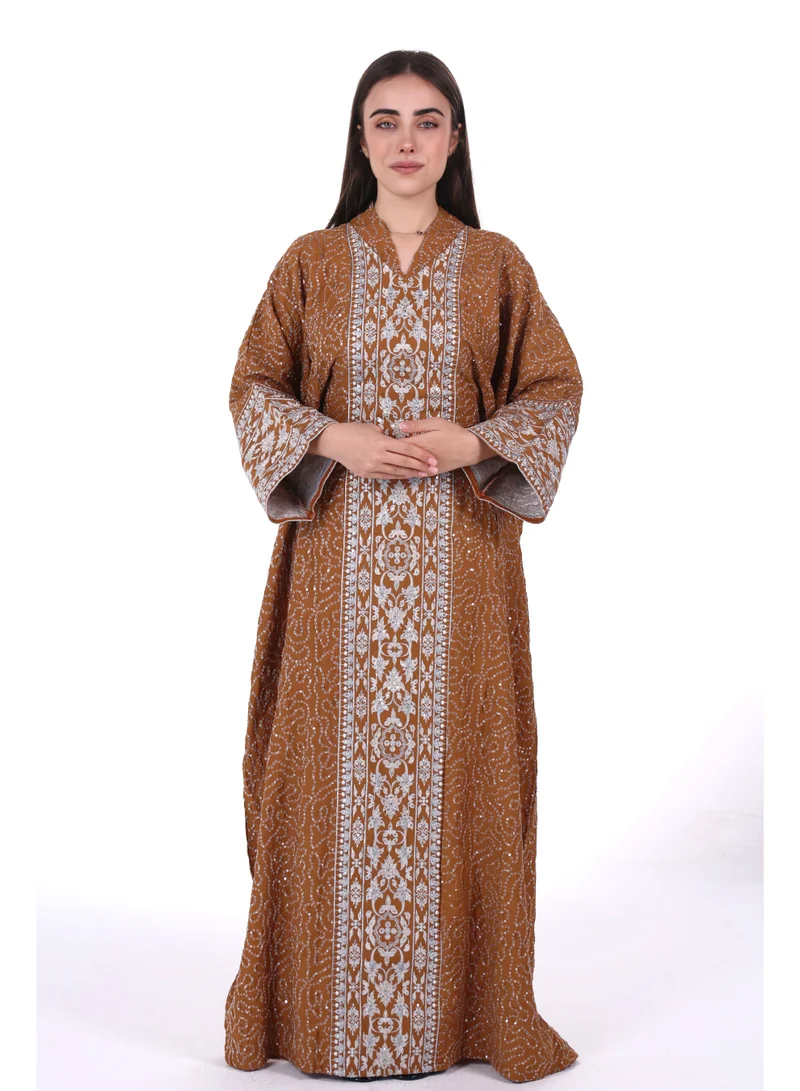 Embroidered Linen Jalabiya dress with unvisible belt